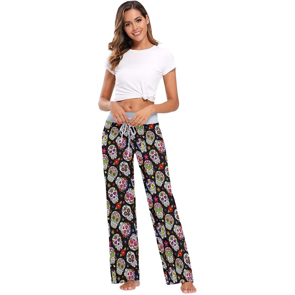 Bottoms Women's Pajama Pants Drawstring Long Wide Leg Lounge Sleep Trousers Sleep Pants - Color25 - C9199DNUNEQ