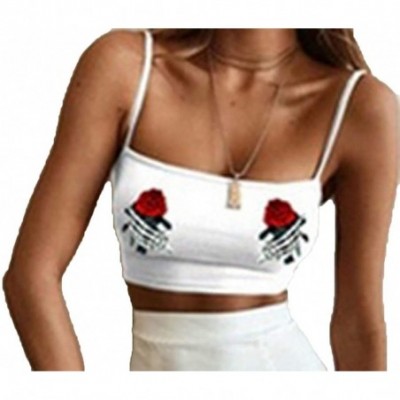 Camisoles & Tanks Women Fashion Sexy Flower Bra Crop Tops Summer Strappy Bustier Bralette Vest Cami Shirt - White - CE197NZQZ9M