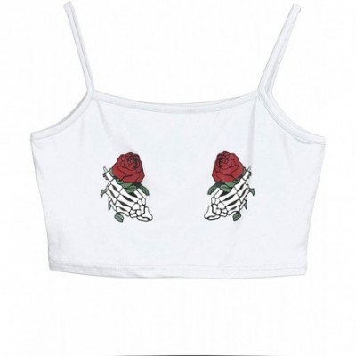 Camisoles & Tanks Women Fashion Sexy Flower Bra Crop Tops Summer Strappy Bustier Bralette Vest Cami Shirt - White - CE197NZQZ9M