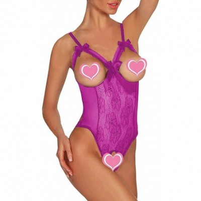 Baby Dolls & Chemises Women Sexy Teddy Lingerie One Piece Lace Babydoll Bodysuit Nightie Plus Size S-3XL - Purple - CH18QZ47AQ9