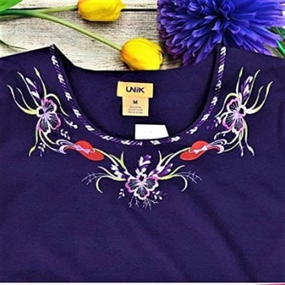 Sets Women's Short Sleeve Embroidered Blouse and Matching Capri Set - Purple Red Hat - C518Z3QRGRU