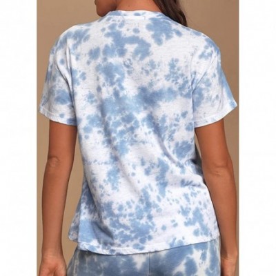 Sets Womens PJ Sets Nightwear Loungewear Tie Dye Printed Long Pajamas Sets - A-blue - CM1986A0O34