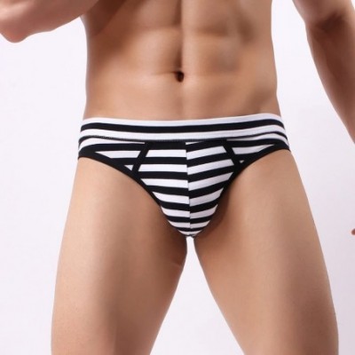 Briefs Men's Underwear- Stripe Cotton Shorts Men Boxers Low Waist Briefs - Black-a - C9192UDRU9U