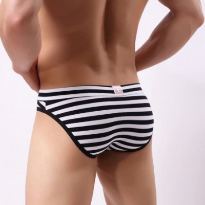 Briefs Men's Underwear- Stripe Cotton Shorts Men Boxers Low Waist Briefs - Black-a - C9192UDRU9U