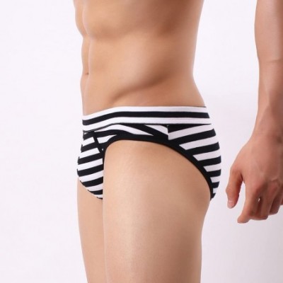 Briefs Men's Underwear- Stripe Cotton Shorts Men Boxers Low Waist Briefs - Black-a - C9192UDRU9U