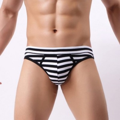 Briefs Men's Underwear- Stripe Cotton Shorts Men Boxers Low Waist Briefs - Black-a - C9192UDRU9U