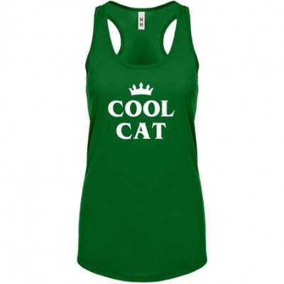 Camisoles & Tanks Cool Cat Womens Racerback Tank Top - Kelly Green - CN1982RYHTM