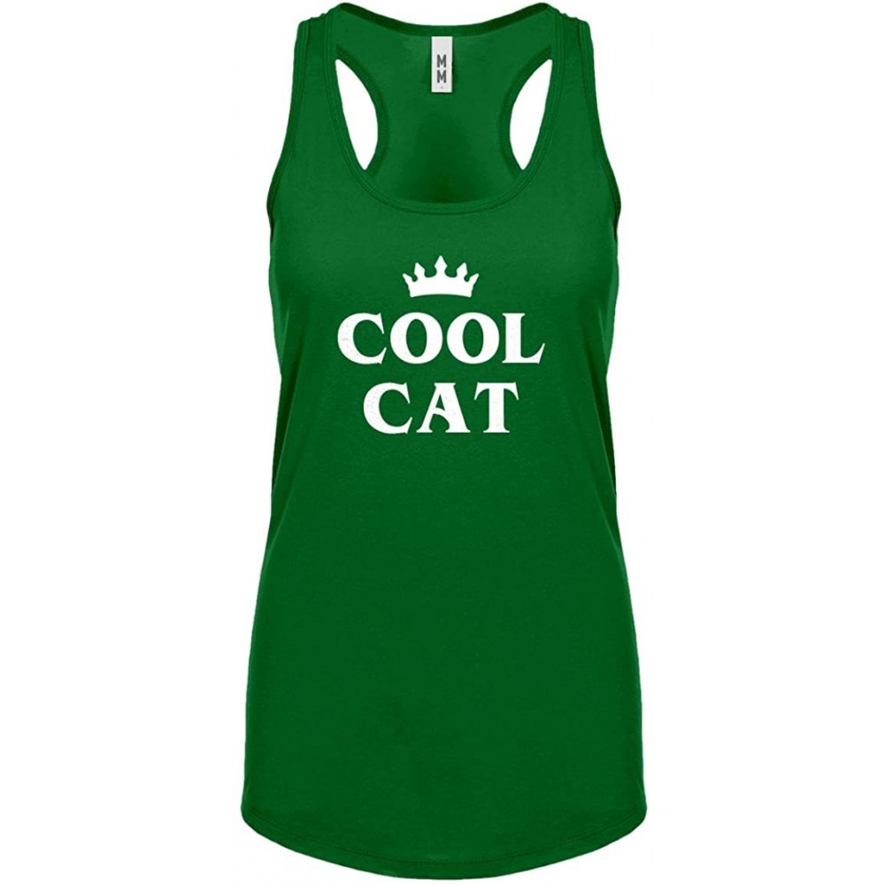 Camisoles & Tanks Cool Cat Womens Racerback Tank Top - Kelly Green - CN1982RYHTM