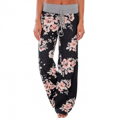 Bottoms Women's Stretchy Wide Leg Pajama Pants Comfy Casual Floral Print Palazzo Lounge Pants - Black - C118CRDZLXC