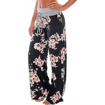 Bottoms Women's Stretchy Wide Leg Pajama Pants Comfy Casual Floral Print Palazzo Lounge Pants - Black - C118CRDZLXC