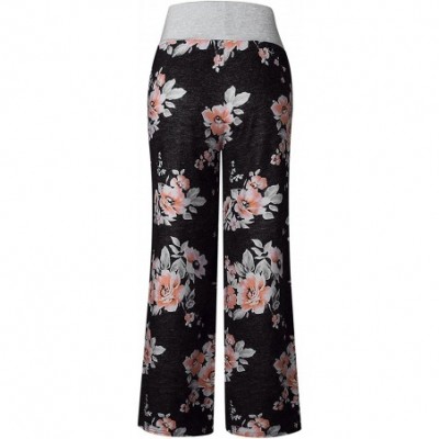 Bottoms Women's Stretchy Wide Leg Pajama Pants Comfy Casual Floral Print Palazzo Lounge Pants - Black - C118CRDZLXC