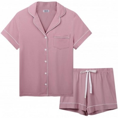 Sets Cotton Pajamas Button Down Pj Short Sleeve Sleepwear Shorts Set Small-XXL - Dusty Rose - CU19976RYGL