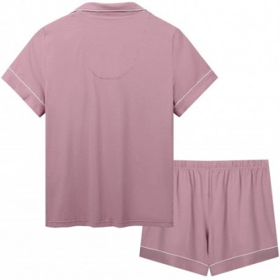 Sets Cotton Pajamas Button Down Pj Short Sleeve Sleepwear Shorts Set Small-XXL - Dusty Rose - CU19976RYGL