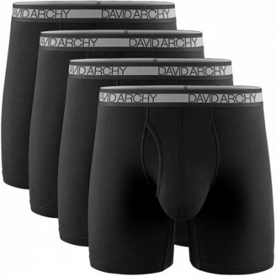 Boxer Briefs Men's Underwear Premium Cotton Boxer Briefs Ultra Soft Pouch Undergarment with Fly in 3 or 4 Pack - Black - 4 Pa...