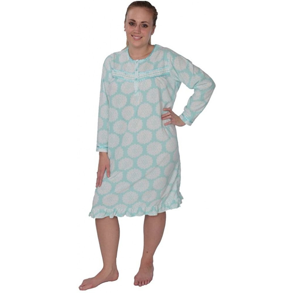 Nightgowns & Sleepshirts Women's Warm Soft Fleece Floral Print Long Sleeve Nightgown - 4029_green - CQ128RSQ1RT