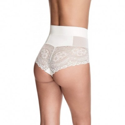 Shapewear Brazilian Flair- Women's Shaping Mid Waist Lace Panties - Soft Ivory - C218NWSKG05