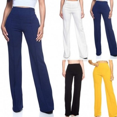 Slips Womens High Waist Fashion Solid Loose Wide Leg Trousers Flowing Palazzo Pants - Navy - CN18X6GZLEY