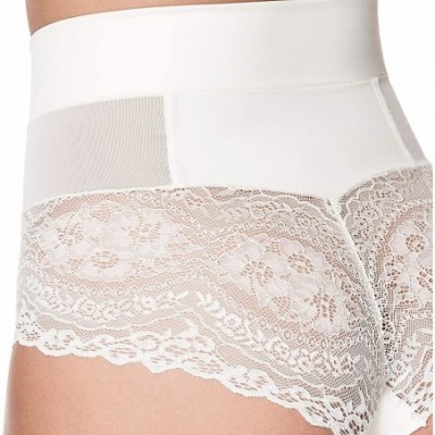 Shapewear Brazilian Flair- Women's Shaping Mid Waist Lace Panties - Soft Ivory - C218NWSKG05