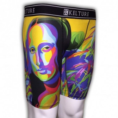 Boxer Briefs Men's Underwear Designer Stretch Long Boxer Briefs Mona Lisa - Multicolored - CR18QDS943D