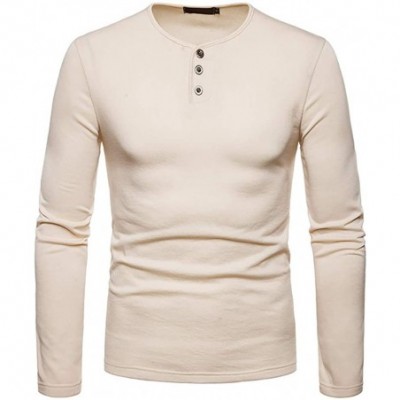 Thermal Underwear Men's Cotton Base Layer Long Sleeve Shirts Thermal Underwear Tops - Beige - C518A0ONHE3