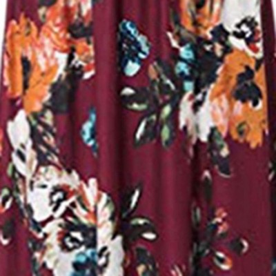 Panties Dresses for Womens- Cold Shoulder Pocket Floral Print Elegant Maxi Short Sleeve Casual - 2593wine - CH18QQW4CZH