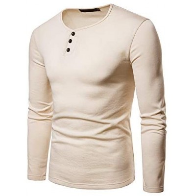 Thermal Underwear Men's Cotton Base Layer Long Sleeve Shirts Thermal Underwear Tops - Beige - C518A0ONHE3