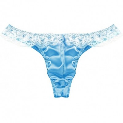 Briefs Men's Frilly Satin Bikini Briefs Lace Ruffle Panties Crossdress Underwear - Blue - CS18G2S2TNQ