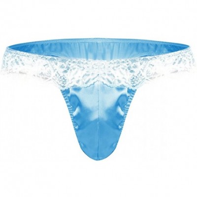 Briefs Men's Frilly Satin Bikini Briefs Lace Ruffle Panties Crossdress Underwear - Blue - CS18G2S2TNQ