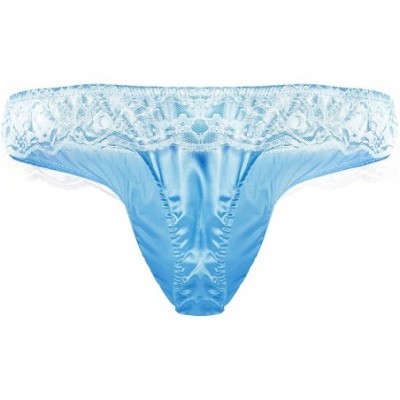 Briefs Men's Frilly Satin Bikini Briefs Lace Ruffle Panties Crossdress Underwear - Blue - CS18G2S2TNQ