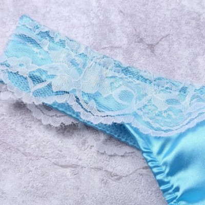 Briefs Men's Frilly Satin Bikini Briefs Lace Ruffle Panties Crossdress Underwear - Blue - CS18G2S2TNQ