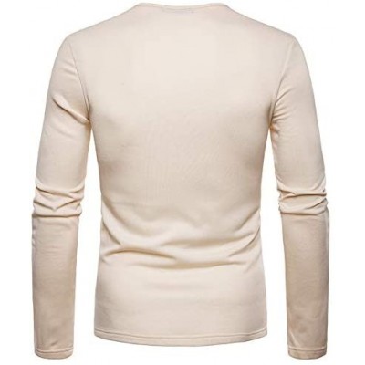 Thermal Underwear Men's Cotton Base Layer Long Sleeve Shirts Thermal Underwear Tops - Beige - C518A0ONHE3