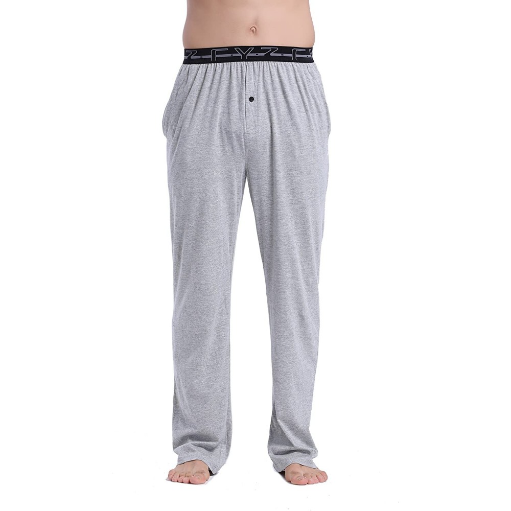 Sleep Bottoms Men's 100% Cotton Knit Pajama Pants - Greymelange - CQ12FATRAET