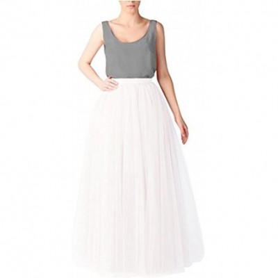 Slips Women's Long Tutu Tulle 5 Layers Skirt Elastic Waist A Line Floor Length Prom Party Skirts Petticoat - White - CJ18LC5A0HU