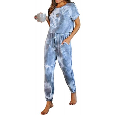 Sets Womens Tie Dye Printed Pajamas Set Short Sleeve Tops and Pants PJ Set Joggers Nightgowns Multicolor Loungewear Grey - C5...