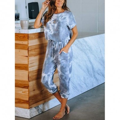 Sets Womens Tie Dye Printed Pajamas Set Short Sleeve Tops and Pants PJ Set Joggers Nightgowns Multicolor Loungewear Grey - C5...