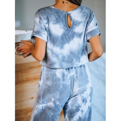 Sets Womens Tie Dye Printed Pajamas Set Short Sleeve Tops and Pants PJ Set Joggers Nightgowns Multicolor Loungewear Grey - C5...