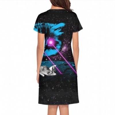 Nightgowns & Sleepshirts Nightgown Womens Sleepwear Galaxy Cat Funny Kitty Blue Best Nightshirt Nightwear - Laser Eyes Galaxy...