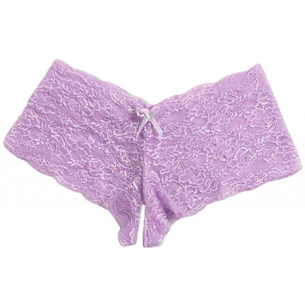 Baby Dolls & Chemises Sexy Women Lace Lingerie Plus Size Underwear Open Crotch Bowknot Underwear - Purple - CY194AHE55A