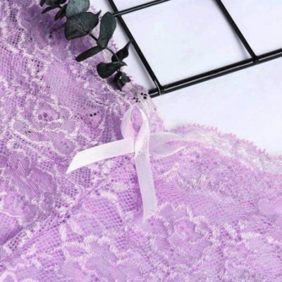 Baby Dolls & Chemises Sexy Women Lace Lingerie Plus Size Underwear Open Crotch Bowknot Underwear - Purple - CY194AHE55A