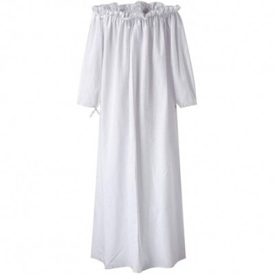 Nightgowns & Sleepshirts Women's Off Shoulder Summer Long Sleeve Casual Long Ruffle Beach Maxi Dress - White - CU18XEOQEWT