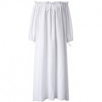 Nightgowns & Sleepshirts Women's Off Shoulder Summer Long Sleeve Casual Long Ruffle Beach Maxi Dress - White - CU18XEOQEWT