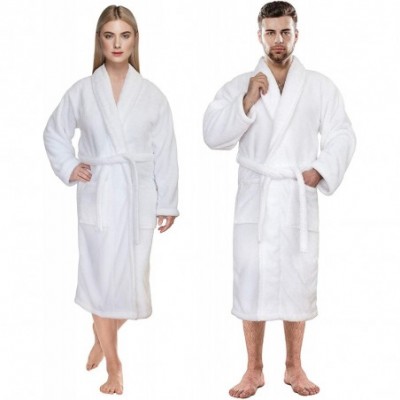 Robes Luxury Hotel & SPA Warm Shawl Collar Soft Plush Fleece Robe - Snow White - CL1979LO9XN