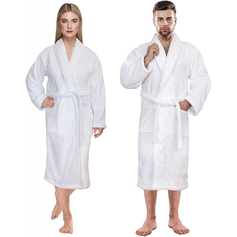 Robes Luxury Hotel & SPA Warm Shawl Collar Soft Plush Fleece Robe - Snow White - CL1979LO9XN