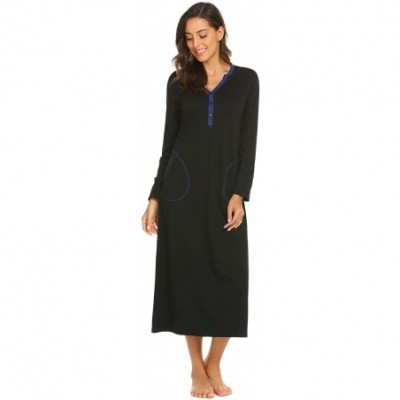 Robes Women's Bathrobe Casual Nightgown Flare Sleeve Solid Soft Wrap Long Robe with Belt Sleepwear - 3-black - C618788GZ2Q