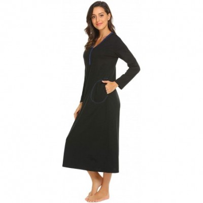 Robes Women's Bathrobe Casual Nightgown Flare Sleeve Solid Soft Wrap Long Robe with Belt Sleepwear - 3-black - C618788GZ2Q