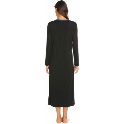 Robes Women's Bathrobe Casual Nightgown Flare Sleeve Solid Soft Wrap Long Robe with Belt Sleepwear - 3-black - C618788GZ2Q