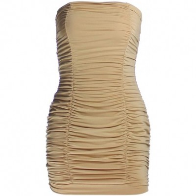 Shapewear Women's Basic Sexy Strapless Bodycon Smoother Tube Slip Dress Clubwear - Pleated-khaki - CJ18L20RDL4