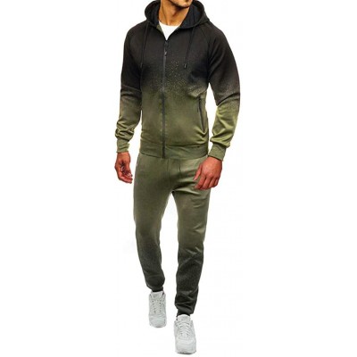 Sleep Sets Autumn Winter Mens Print Sweatshirt Top Pants Sets Sport Suit Tracksuit - Army Green - CB18YNII2GG