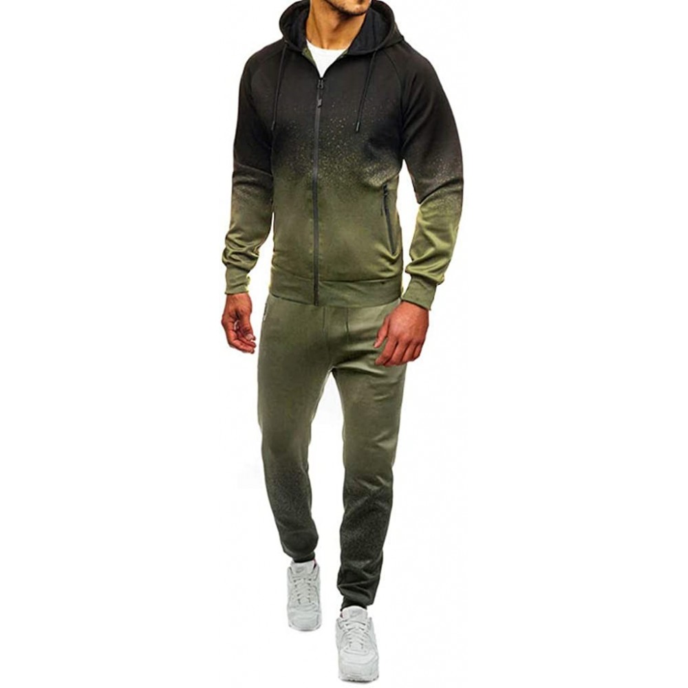 Sleep Sets Autumn Winter Mens Print Sweatshirt Top Pants Sets Sport Suit Tracksuit - Army Green - CB18YNII2GG