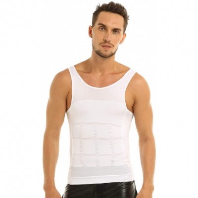 Shapewear Mens Slimming Body Shaper Vest Shirt Compression Abs Abdomen Elastic Slim Shapewear - White - C019C62Y73T